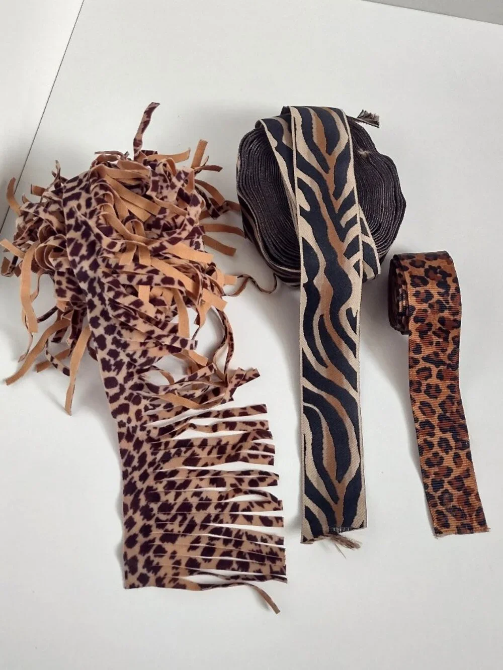 Animal Print Trim Ribbon lot of 3, spots stripes, grosgrain smooth-face jacquard